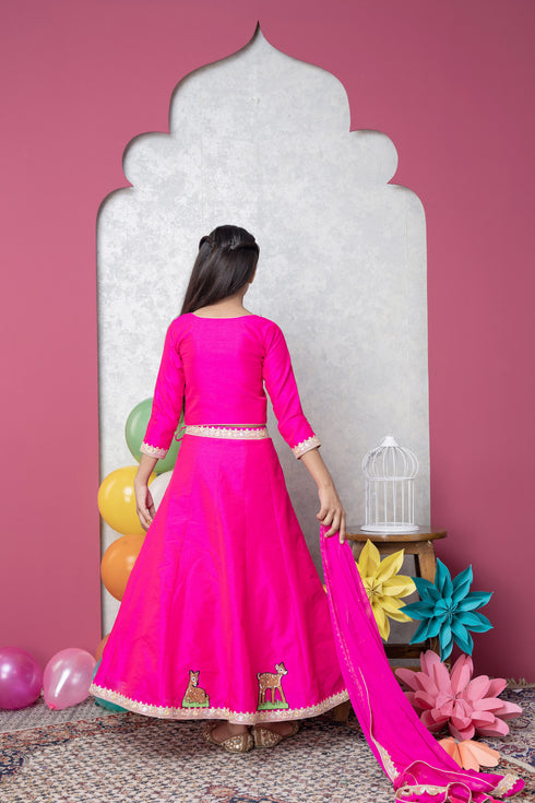 FLAMINGO AND DEER PINK LEHENGA SET